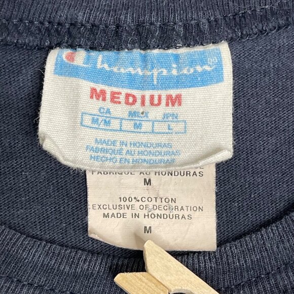Vintage Champion Big C Logo‎ Embroidered T Shirt Mens M Navy Blue Sportswear - Picture 3 of 8